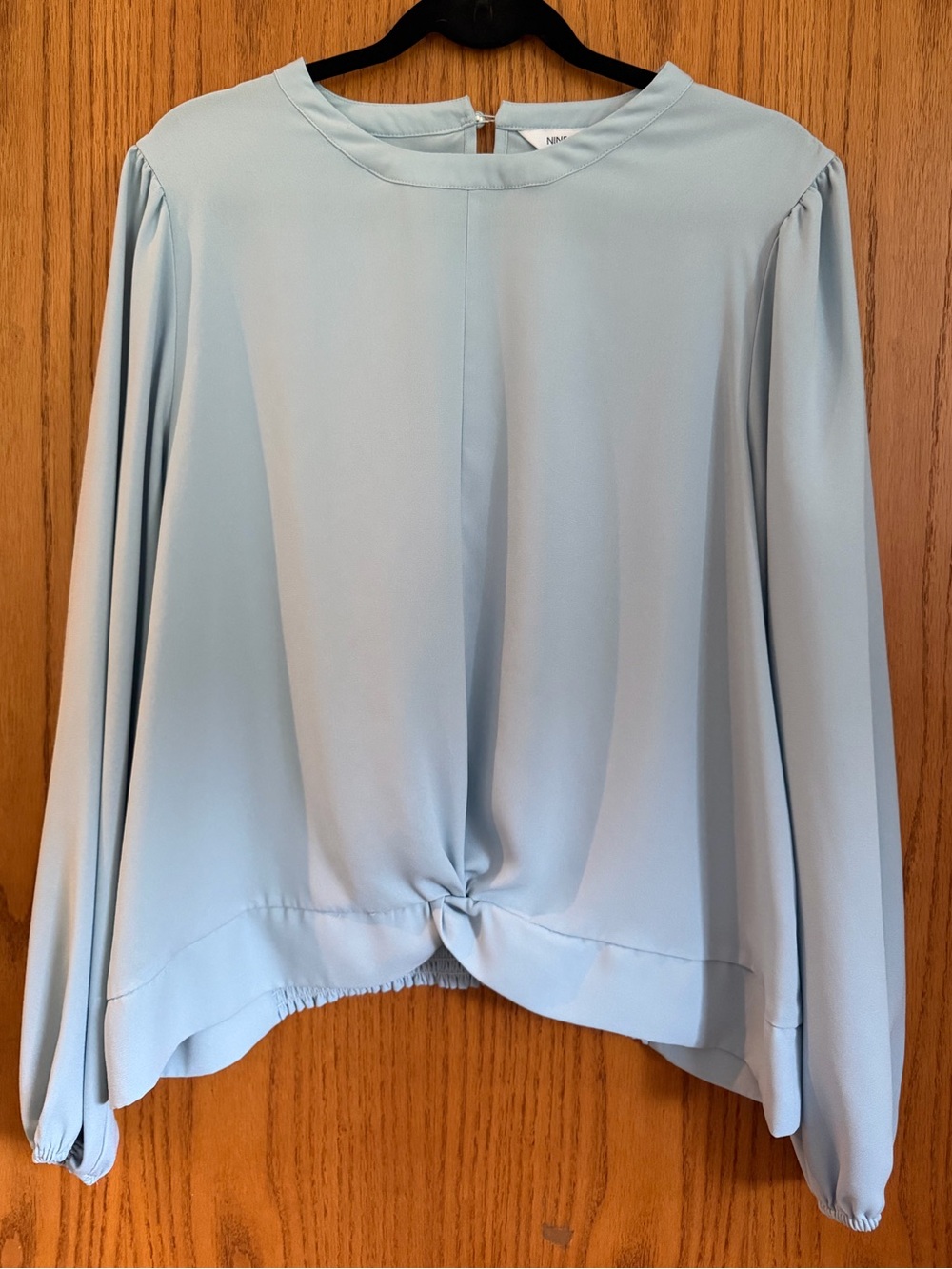 Nine West Soft Blue Long-Sleeve Twist-Front Blouse
